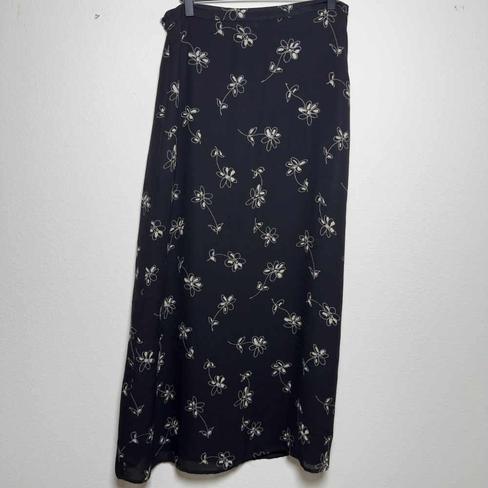 VTG 90s Harold's Fairy Grunge Maxi Skirt Black Floral Whimsigoth‎ USA Made Indie